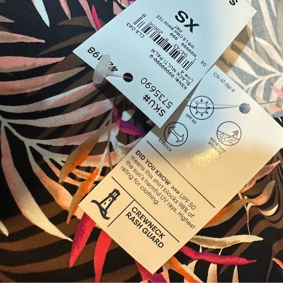 Lands End Crew Neck Rash Guard Swim Tee UPF 50 Palm Print - Picture 8 of 8